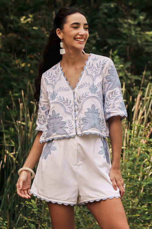 Pastel Hue Palmera Embroidered Co-ord Set