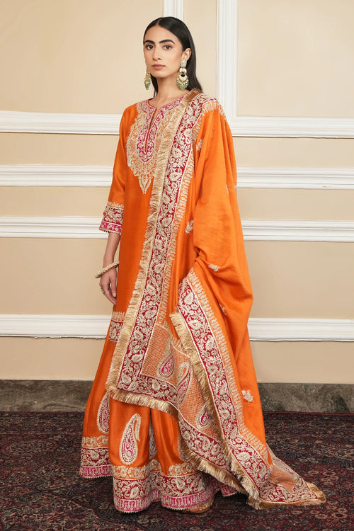Amira Orange Kurta with Sharara and Dupatta