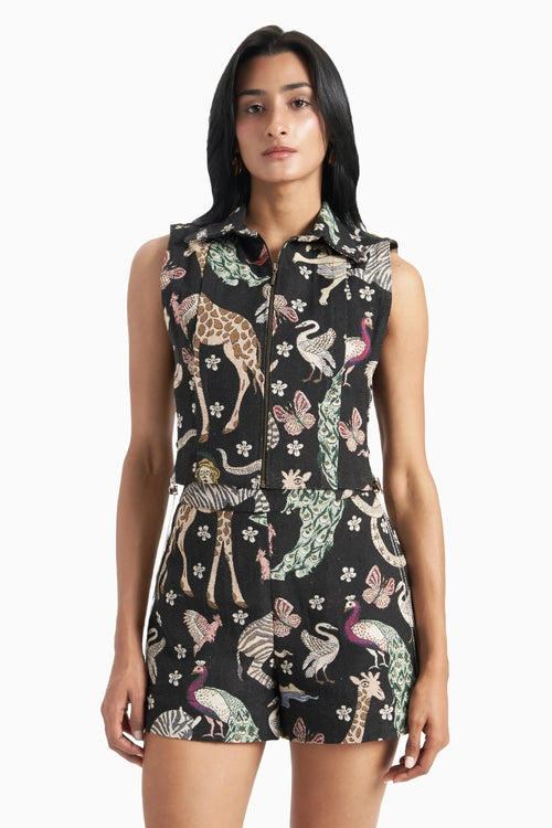 Animal Jungle Jacquard Pleated Collared Bib