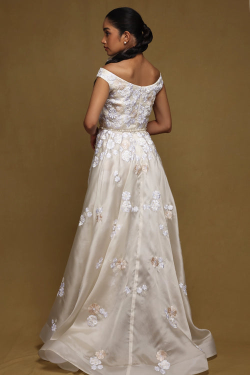 Cascading Gown with Pearl Belt