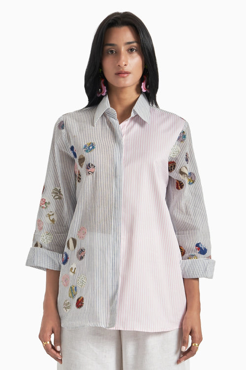 Blue Stripes Panel Shirt