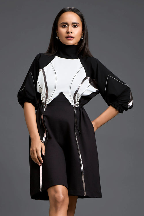 Sculpted Monochrome Drawstring Dress