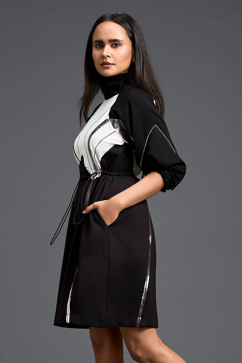 Sculpted Monochrome Drawstring Dress