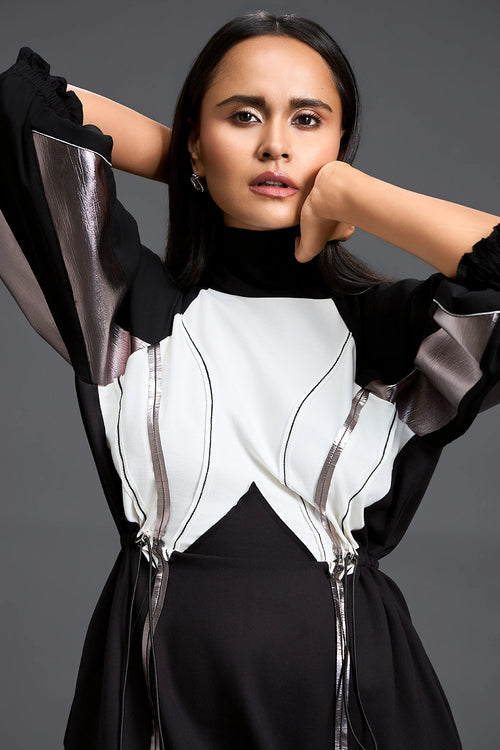 Sculpted Monochrome Drawstring Dress