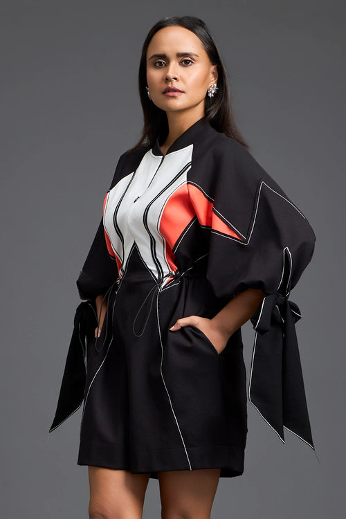 Tie-Sleeve Colour-Block Playsuit