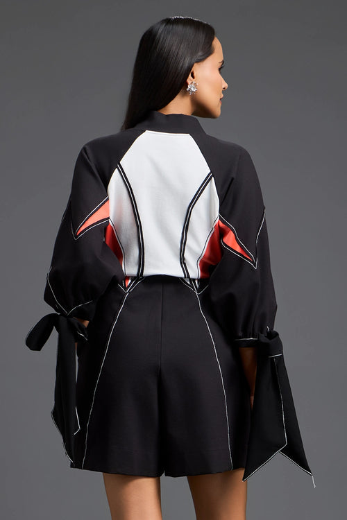 Tie-Sleeve Colour-Block Playsuit