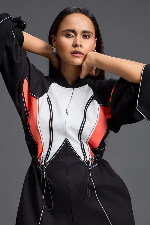 Tie-Sleeve Colour-Block Playsuit