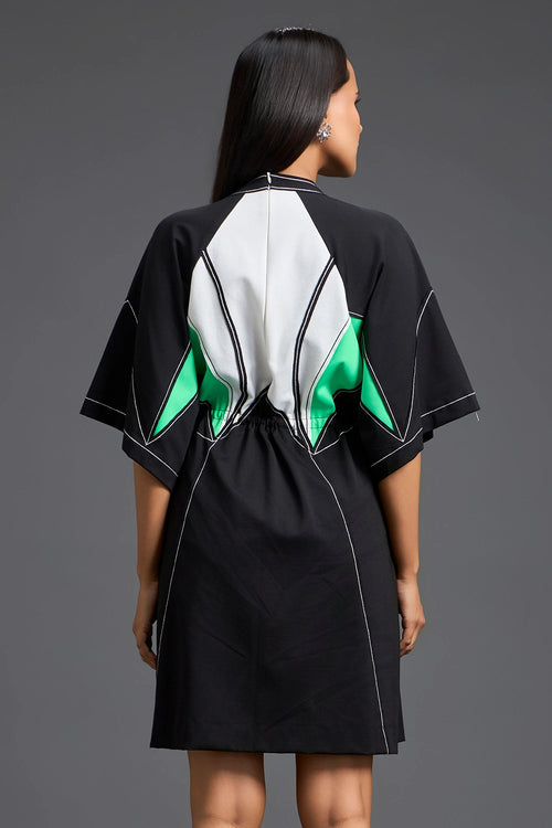 High-Neck Contrast Panel Dress