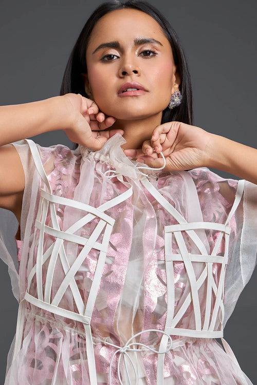 Onion Pink Organza Layered Co-ord Set