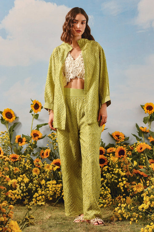 Neon Green Crushed Bandhani Pants