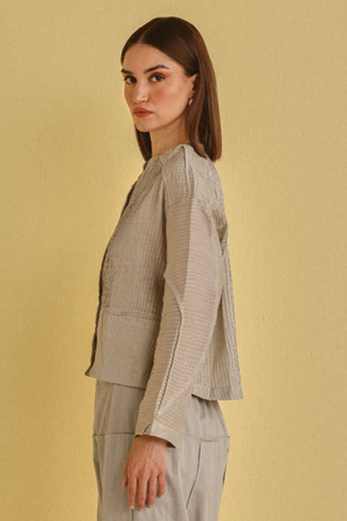 Frosted Chrome Pintuck Pleat Jacket