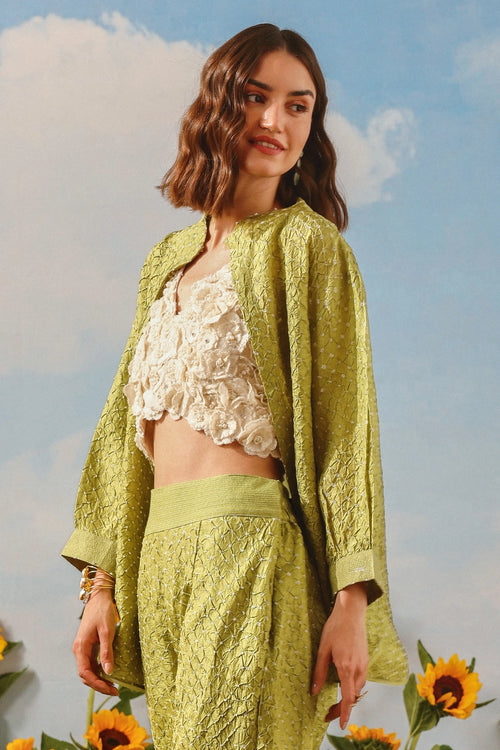 Neon Green Crushed Bandhani Co-ord Set