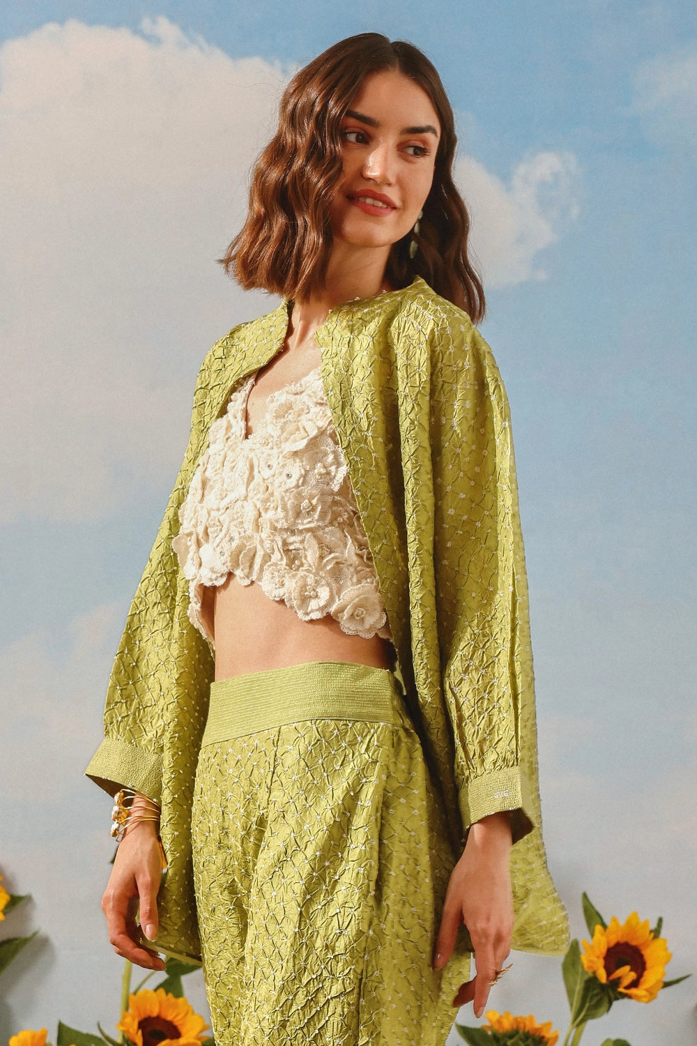 Neon Green Crushed Bandhani Co-ord Set
