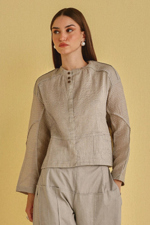 Frosted Chrome Pintuck Pleat Jacket With Palazzos