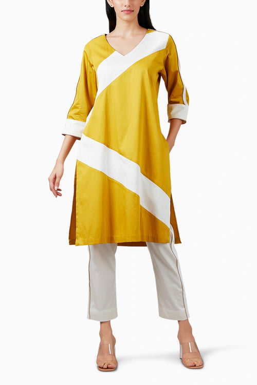Mustard Yellow Stripe Kurta Set