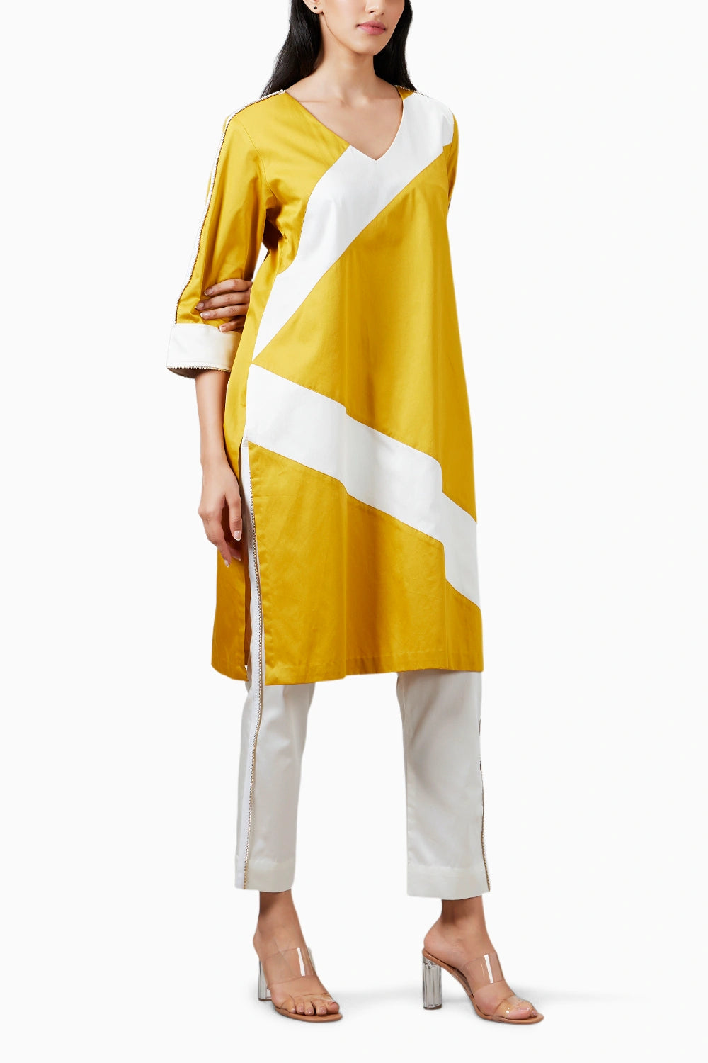 Mustard Yellow Stripe Kurta Set