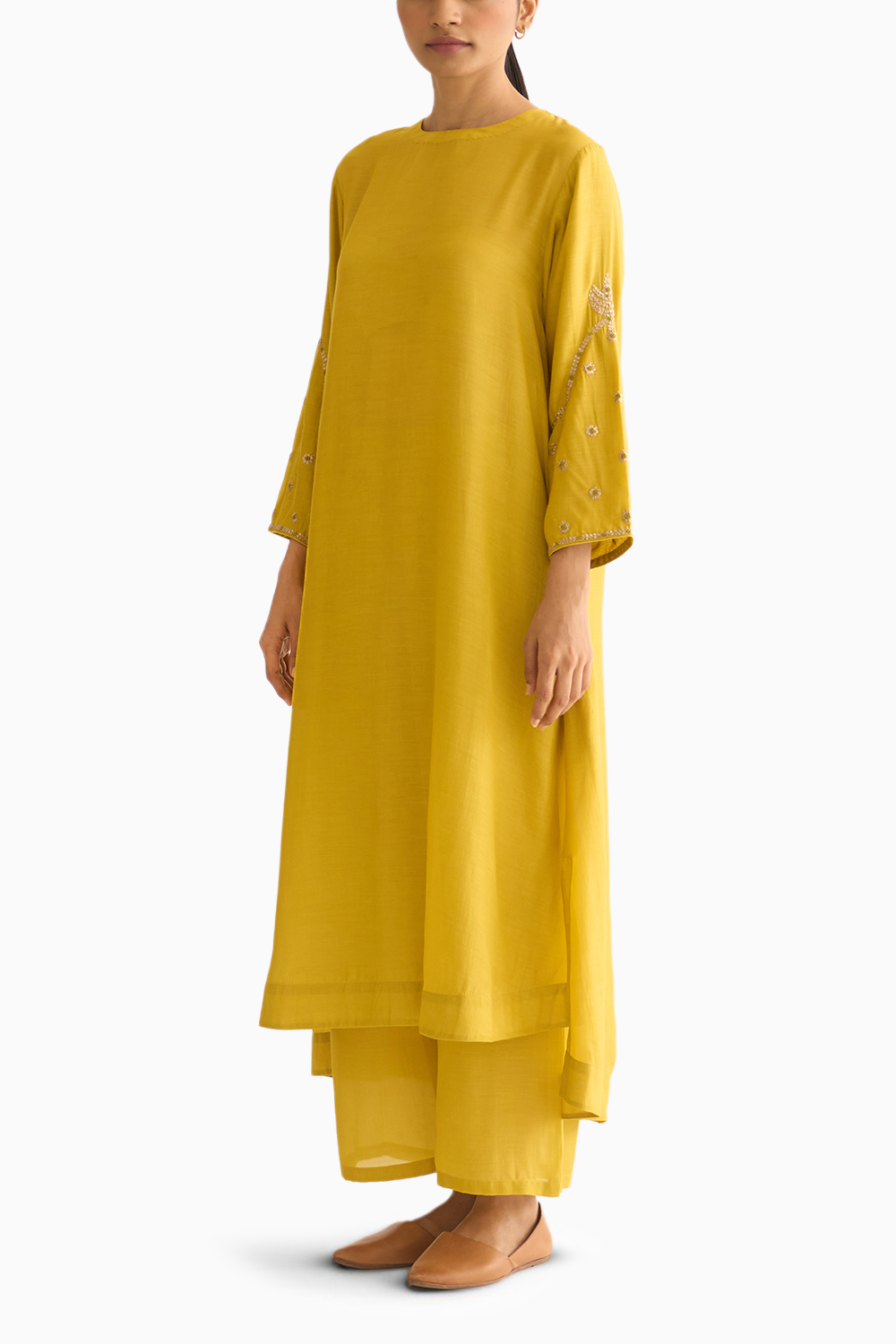 Ambily Lemon Green Silk Kurta Set