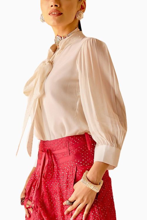Ivory Embellished Tie Shirt