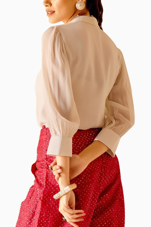 Ivory Embellished Tie Shirt