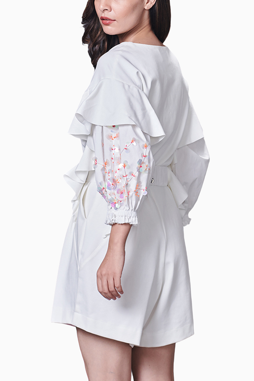 White Embroidered Playsuit