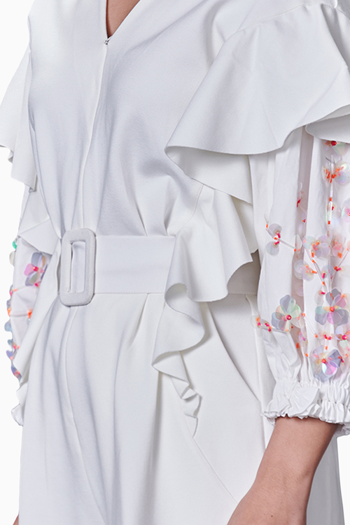 White Embroidered Playsuit