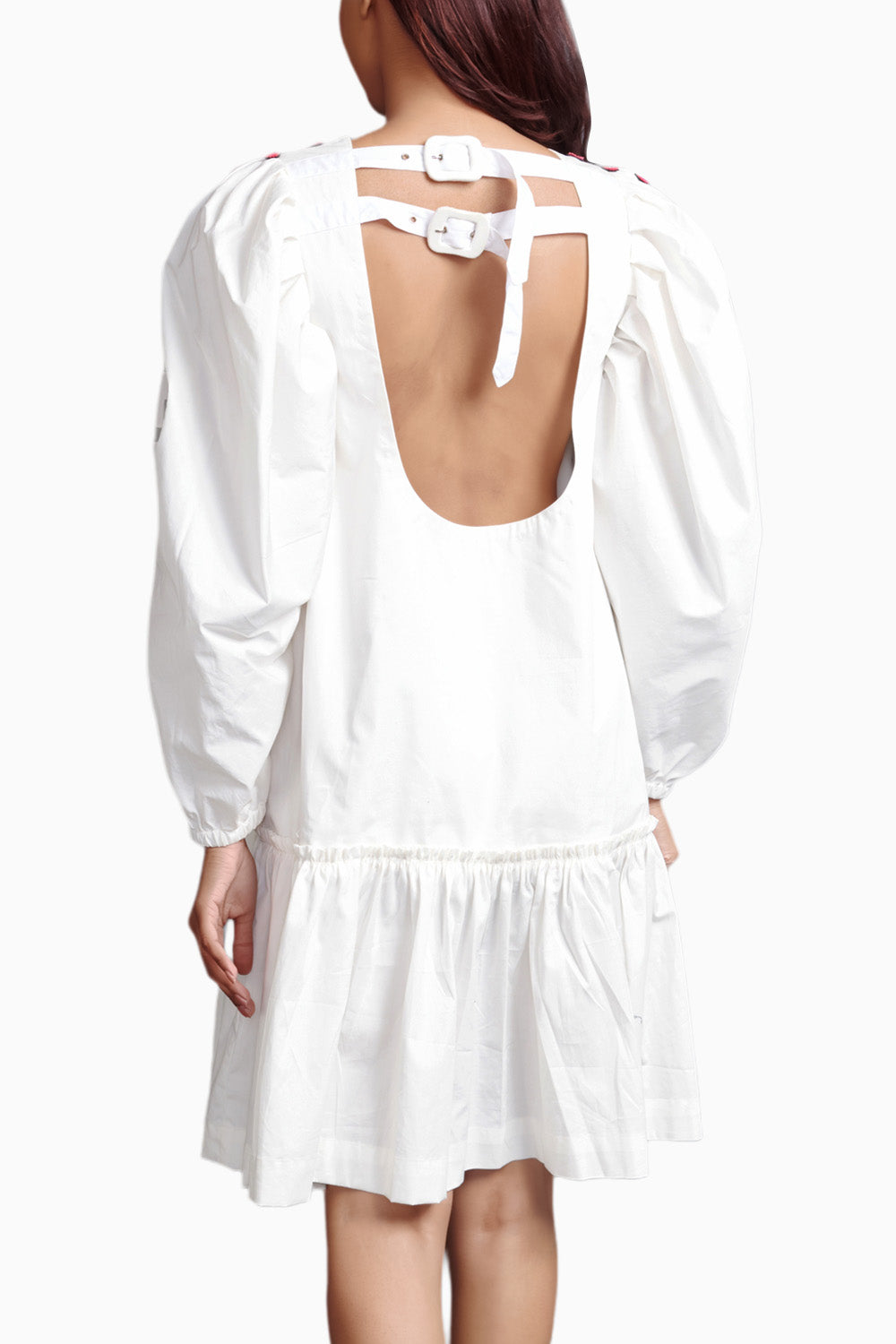 White Short Backless Dress With Embroidery