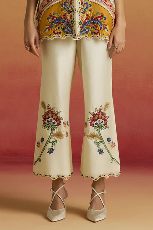 Ivory Applique Straight Amaryllis Pants