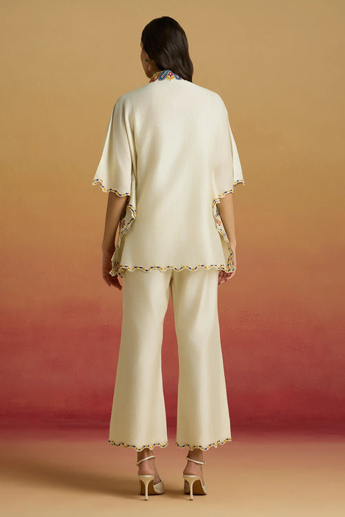 Ivory Applique Kaftans Amaryllis Shirt with Straight Pants