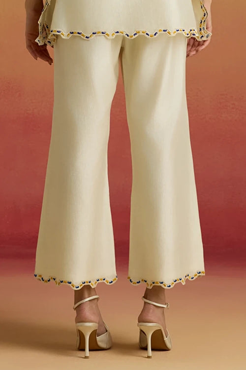 Ivory Applique Straight Amaryllis Pants