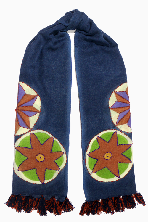 Blue Printed Wool Scarf