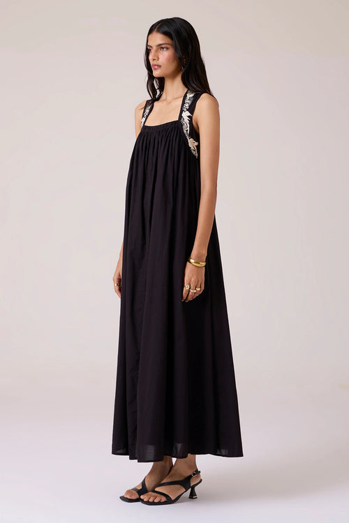 Themis Black Embroidered Dress