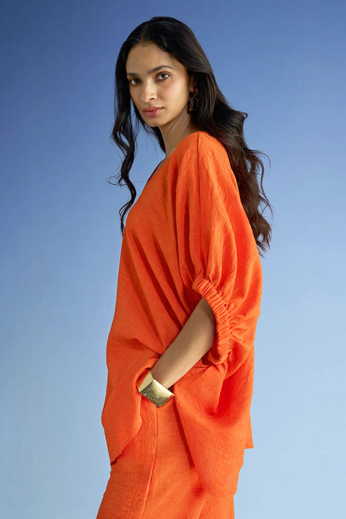 Linen-Textured Longline Boxy Fit Top