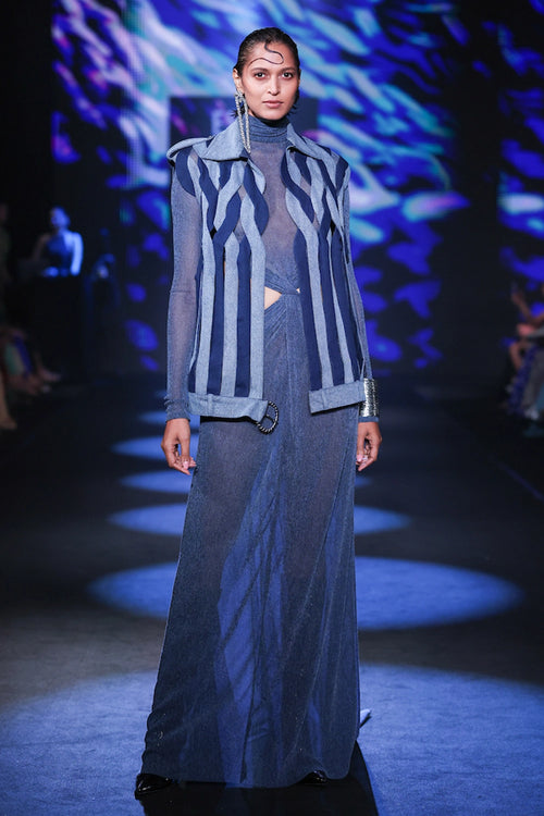 Slub Blue Low-Waisted Gown