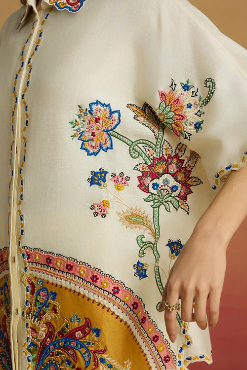 Ivory Applique Kaftans Amaryllis Shirt