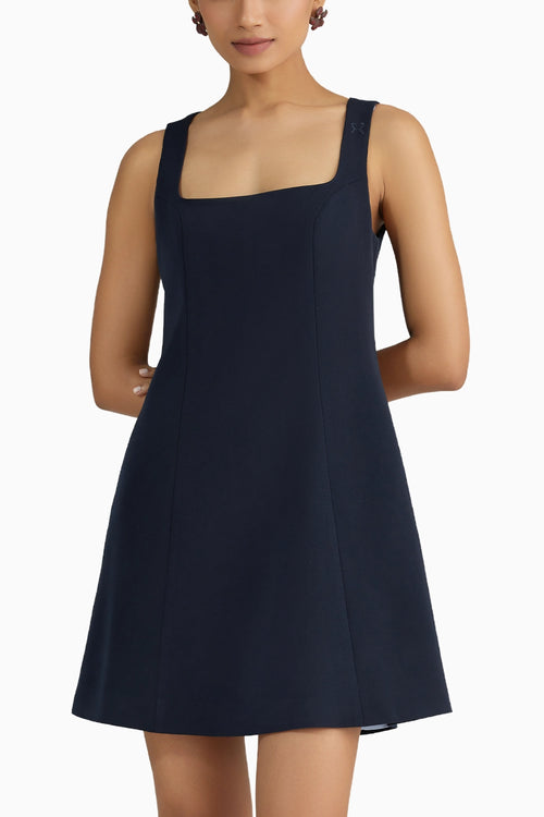 Navy Blue Stretch Suiting Mini Dress