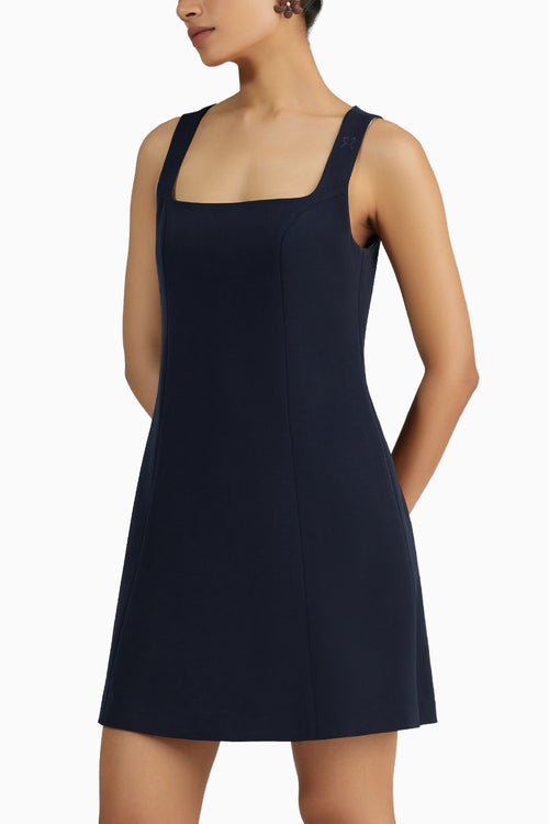 Navy Blue Stretch Suiting Mini Dress