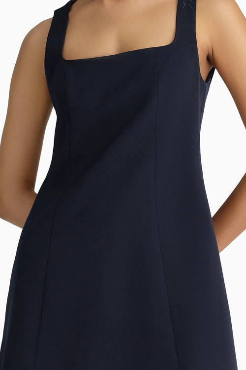 Navy Blue Stretch Suiting Mini Dress