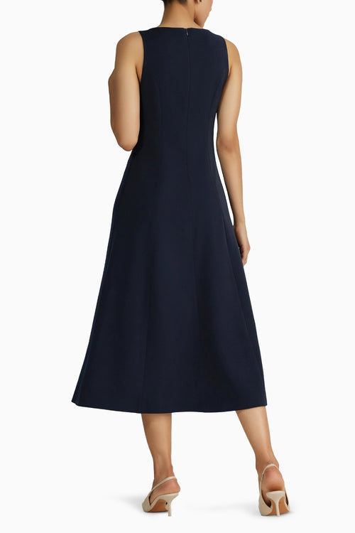 Navy Blue Stretch Suiting Midi Dress