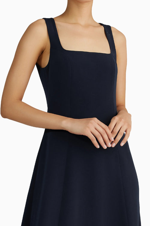 Navy Blue Stretch Suiting Midi Dress