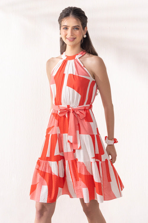 Coral Geo Short Dress