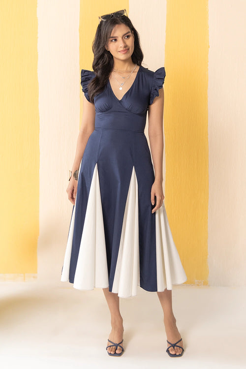Navy And White Midi Dress