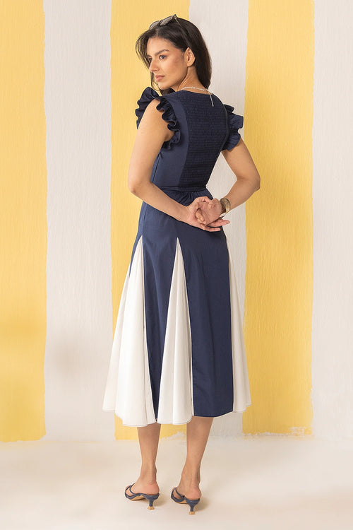 Navy And White Midi Dress