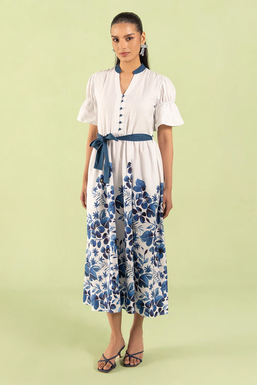 Blue Floral Midi Dress