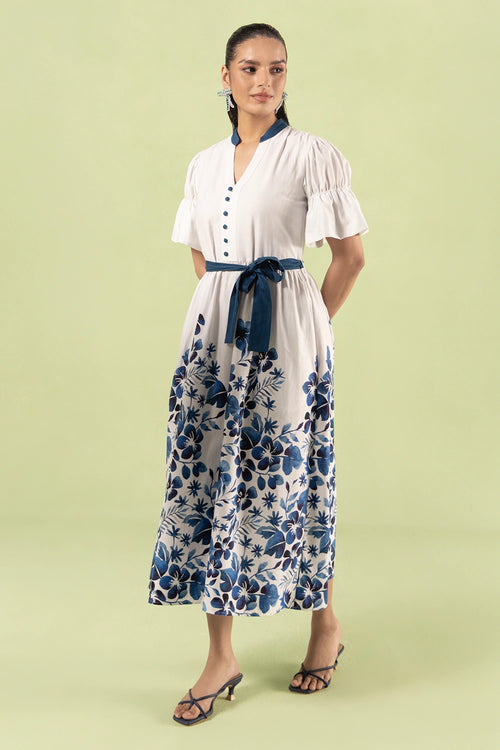 Blue Floral Midi Dress