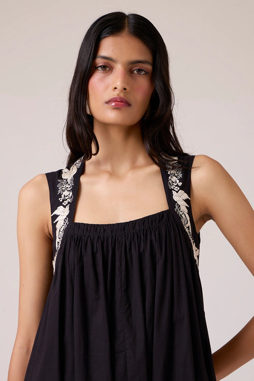 Themis Black Embroidered Dress