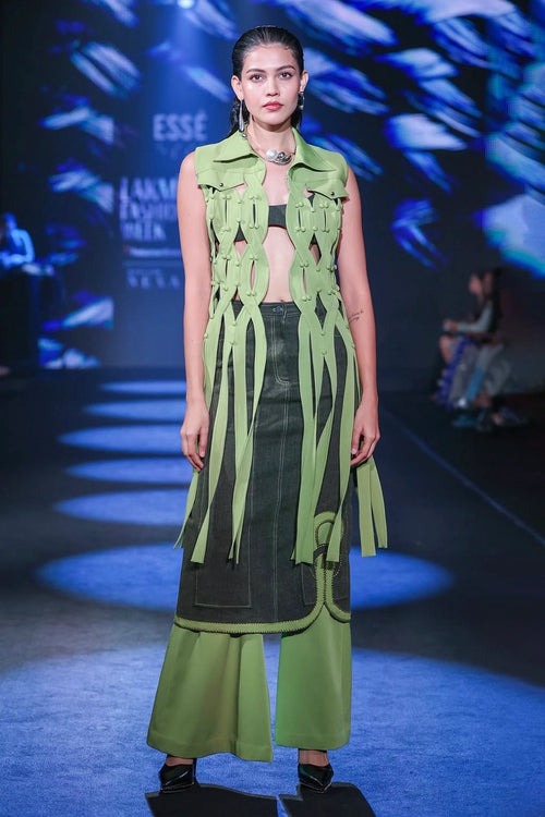 Acid Green Denim Loop Skirt