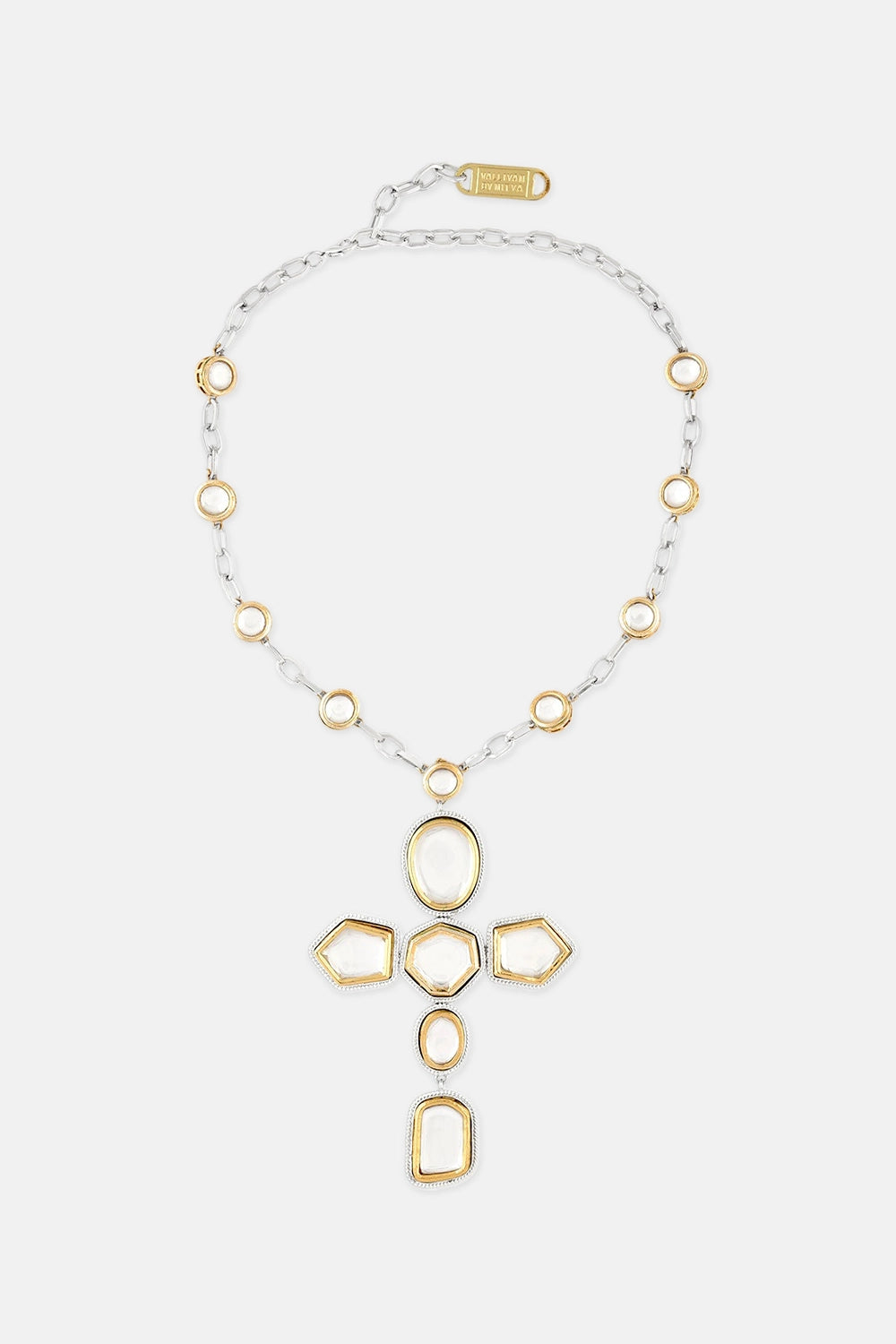 Gold & Silver Polki Cross Necklace