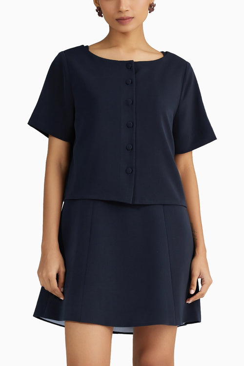 Navy Blue Stretch Suiting Jacket Top