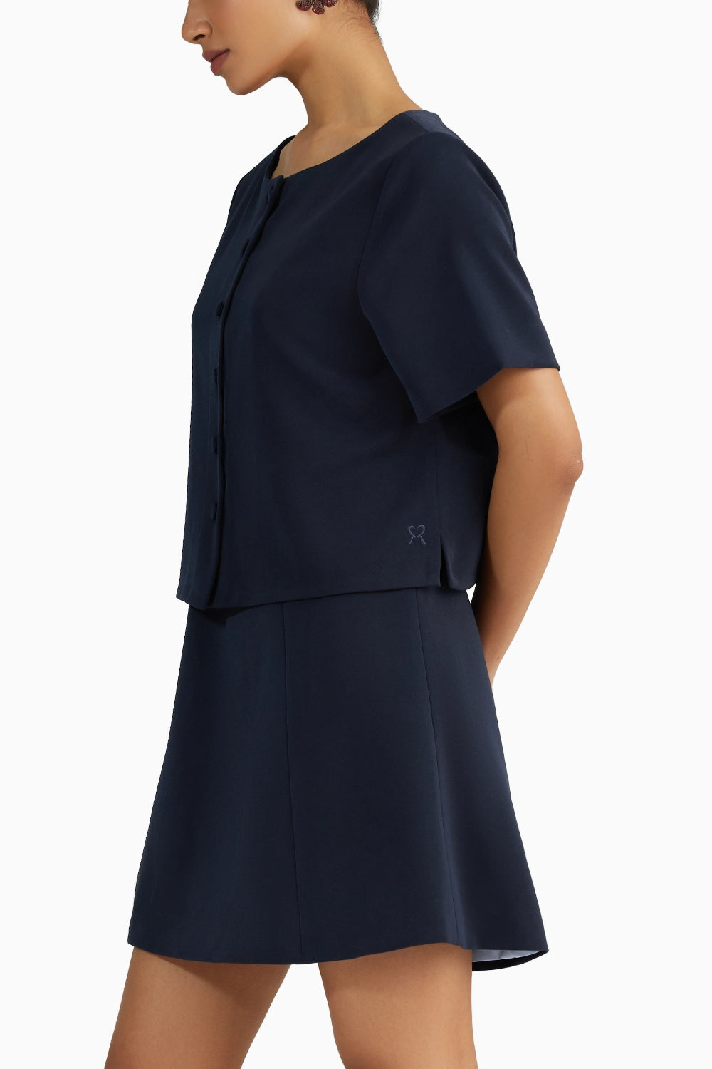 Navy Blue Stretch Suiting Jacket Top