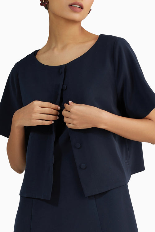 Navy Blue Stretch Suiting Jacket Top